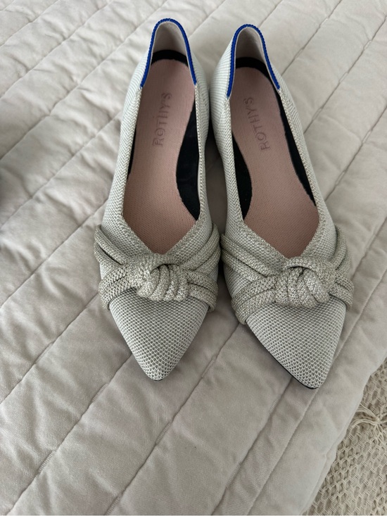 Rothy's Shoes - Rothy's Pointed Knot Flats in Diamanté Metallic with Blue Heel Accent